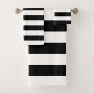 Decorative Striped Black & White Stripes Pattern Bath Towel Set