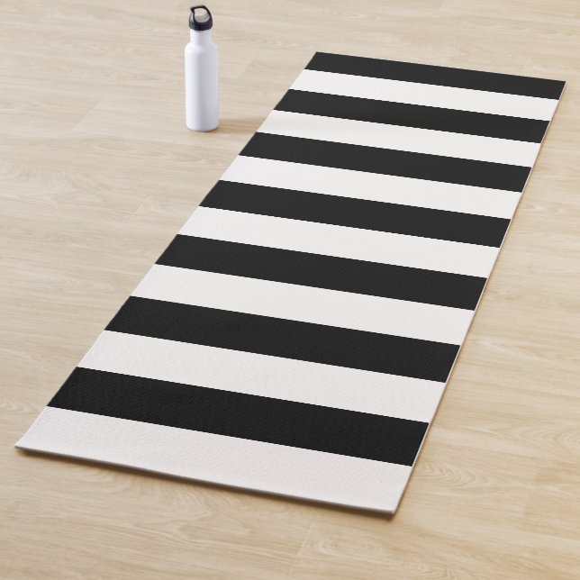 Decorative Striped Black & White Stripes Pattern Yoga Mat (In Situ)
