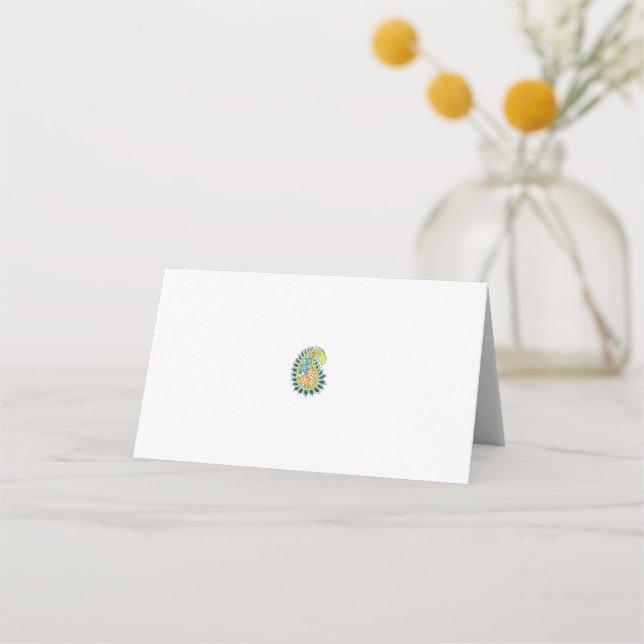 Decorative Style, Dark Blue Green, Wattle Place Card (Front)