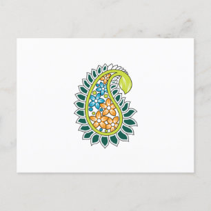 Decorative Style, Dark Blue Green, Wattle Postcard