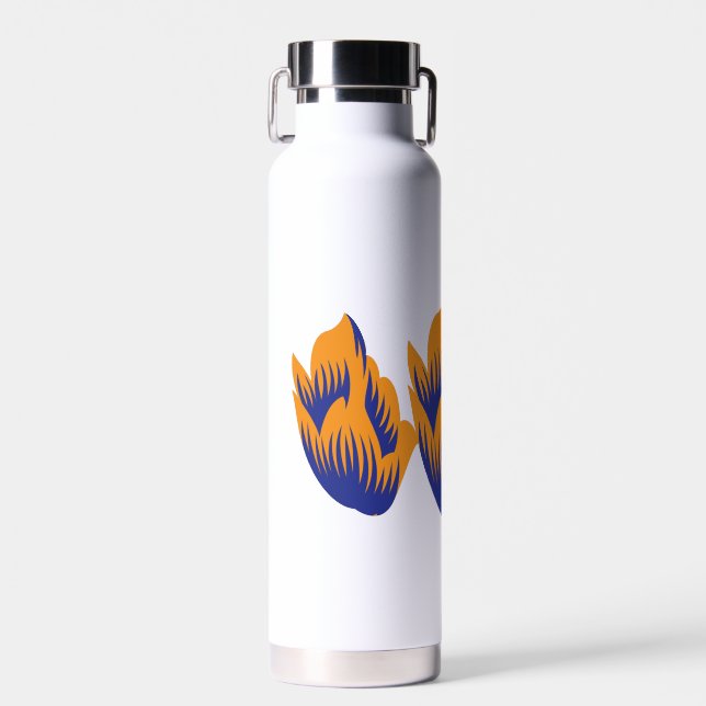 Decorative Style, Dark Blue Green, Wattle Water Bottle (Front)