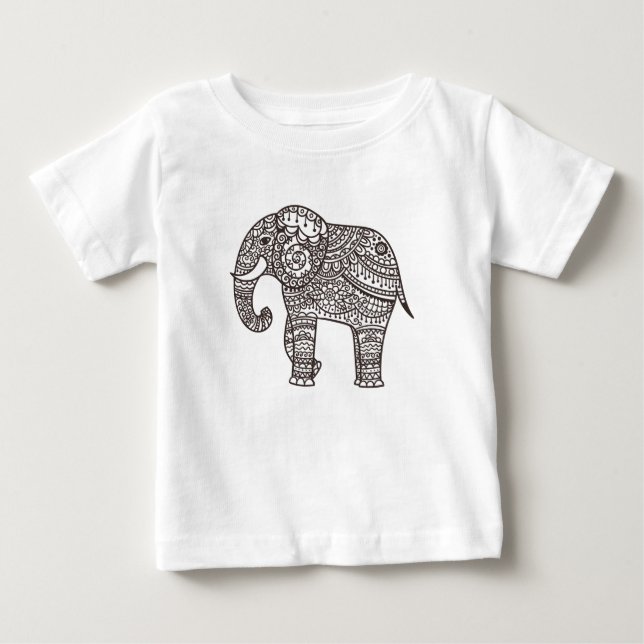 Decorative Style Elephant Baby T-Shirt (Front)