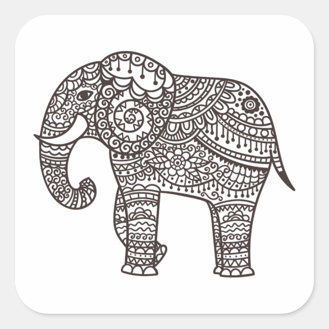 Decorative Style Elephant Square Sticker (Front)