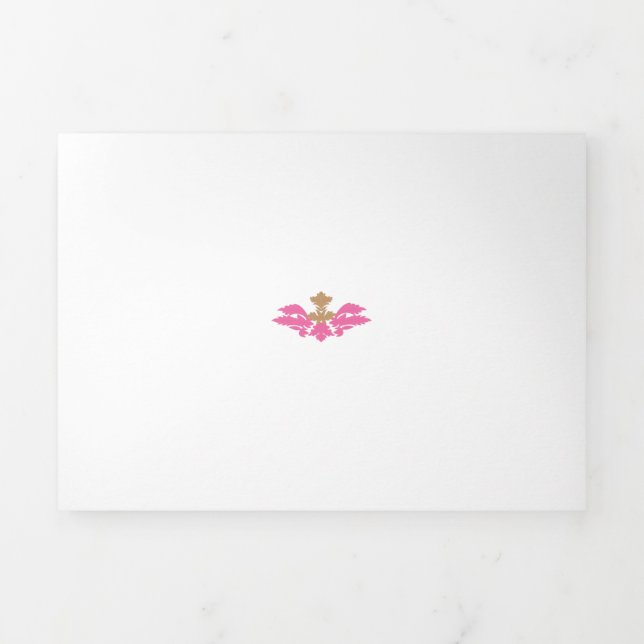 Decorative Style, Hot Pink, Antique Brass Tri-Fold Card (Cover)
