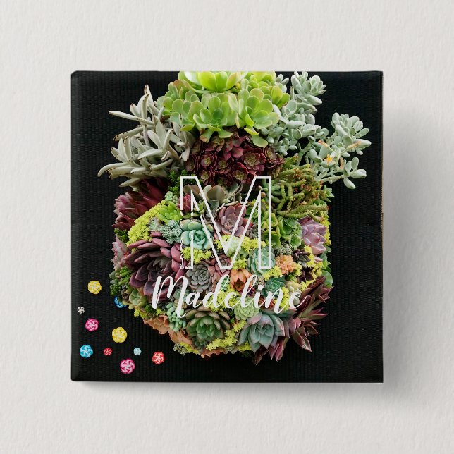 Decorative Succulents 15 Cm Square Badge (Front)