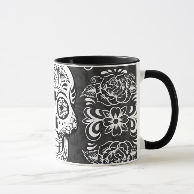 Decorative Sugar Skull Black White Gothic Grunge Mug (Right)