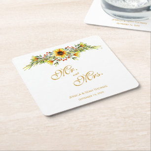 Decorative Summer Flowers Wedding Square Paper Coaster