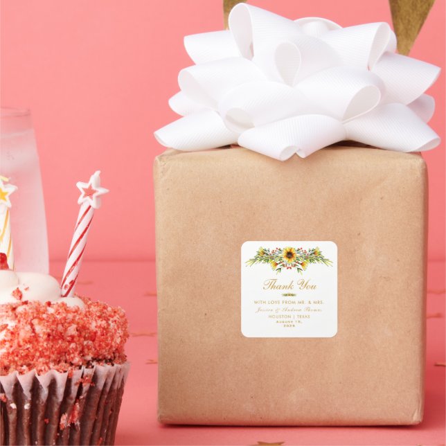 Decorative Summer Flowers Wedding Square Sticker (Party)