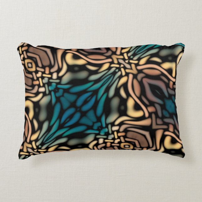 Decorative Teal Blue Gold Pattern Cushion (Front)