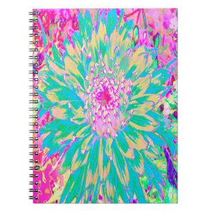 Decorative Teal Green and Hot Pink Dahlia Flower Notebook