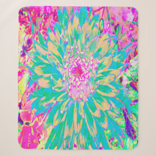 Decorative Teal Green and Hot Pink Dahlia Flower Sherpa Blanket