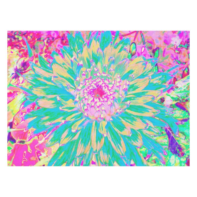Decorative Teal Green and Hot Pink Dahlia Flower Tablecloth (Front (Horizontal))