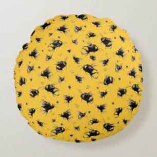 Decorative Throw Pillow with Hand-drawn Bee Design