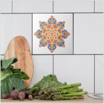 Decorative tile Medallion orange and blue