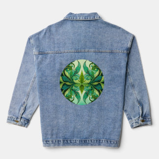 Decorative Tropical Green Denim Jacket