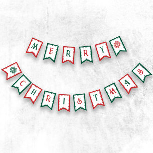 Decorative Vintage Font Snowflakes Merry Christmas Bunting