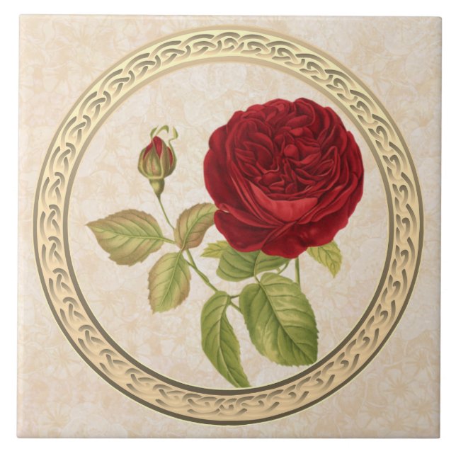 Decorative Vintage Rose Ceramic Tile (Front)