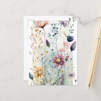 Decorative Vintage Watercolor Flowers Postcard