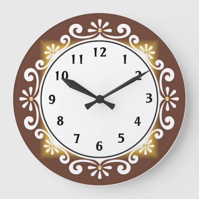 Decorative Wall Clock::Brown Frame Large Clock (Front)