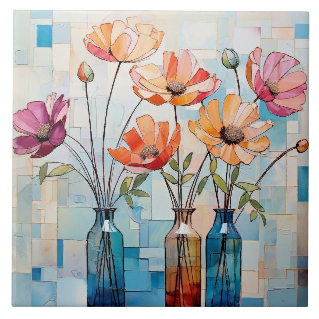 Decorative watercolor flowers tile (Front)