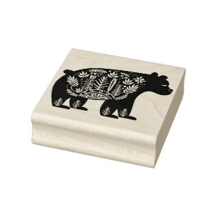 Decorative Whimsical Bear Rubber Stamp