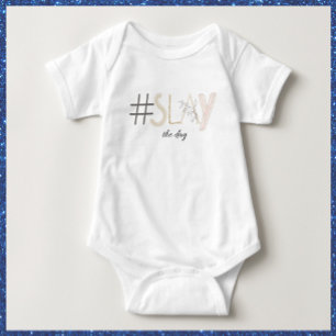 Decorative White & Beige SLAY the Day Baby Bodysuit