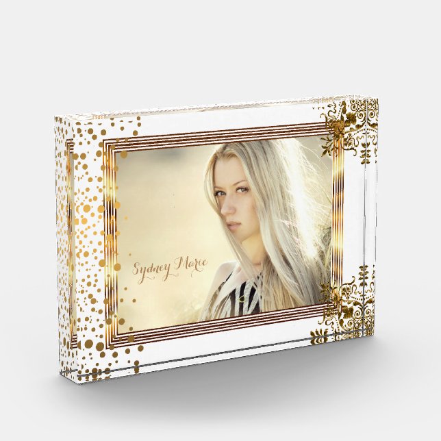 Decorative White & Gold Confetti Dots - DIY Photo Block (Left)