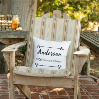 Decorative White Name Street Address Cushion