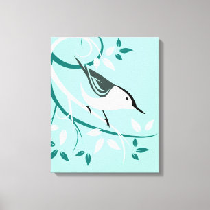 Decorative White Nuthatch Art Canvas Print