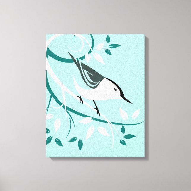 Decorative White Nuthatch Art Canvas Print (Front)