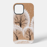 Decorative white trees. Winter branches. A hand-dr