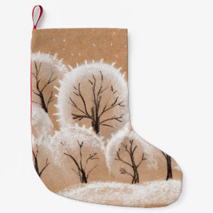 Decorative white trees. Winter branches. A hand-dr Small Christmas Stocking