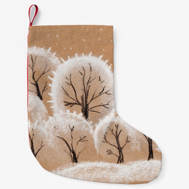 Decorative white trees. Winter branches. A hand-dr Small Christmas Stocking (Front)