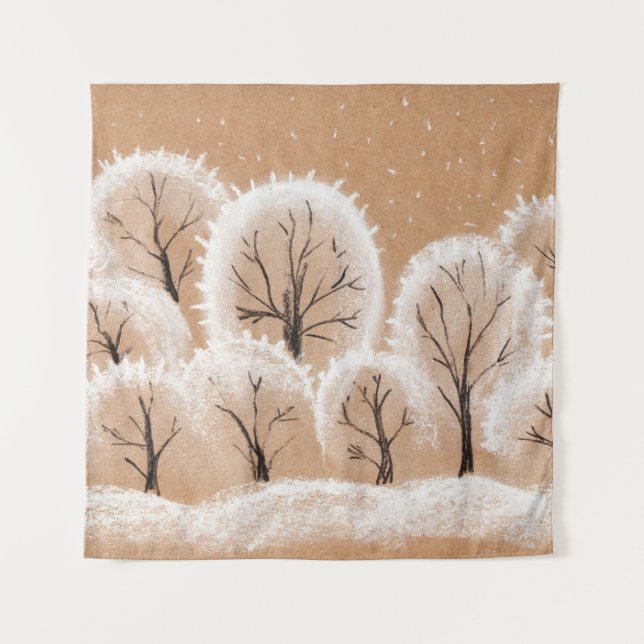 Decorative white trees. Winter branches. A hand-dr Tapestry (Front)