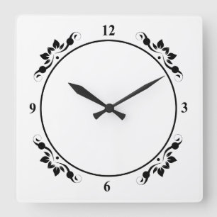 Decorative White with Black Face Personalize Art Square Wall Clock