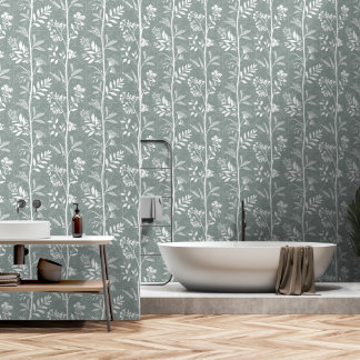 Decorative Wildflower Sage Green Botanical Wallpaper