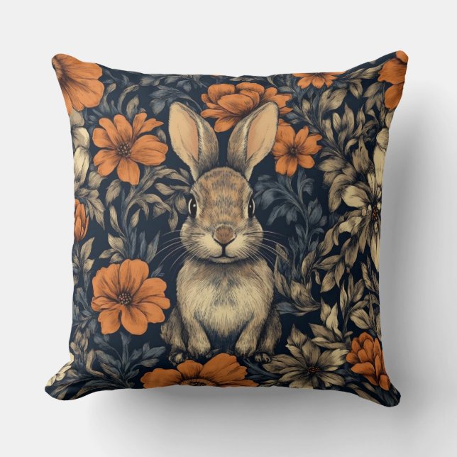 Decorative William Morris Rabbit Throw Pillow (Front)