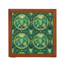 Decorative wooden box with a vibrant leafy fern 
