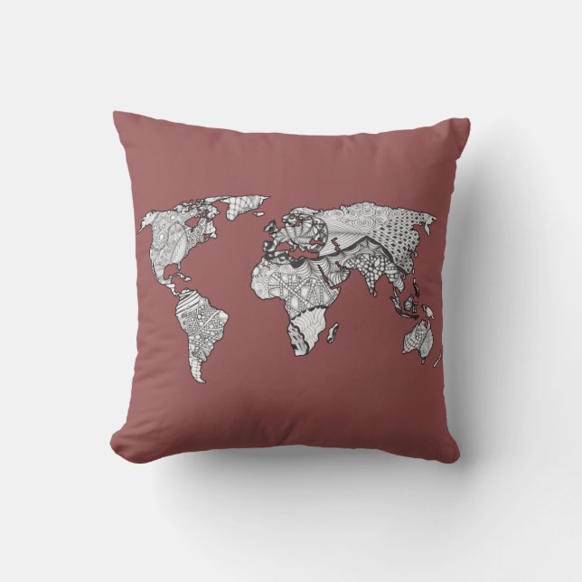 Decorative World Map Any Colour Cushion (Front)