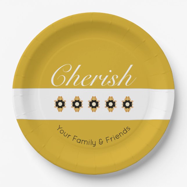 Decorative Yellow and Grey Paper Plate (Front)