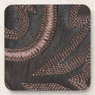 Decoratively Sewn Brown Vintage Leather Coaster