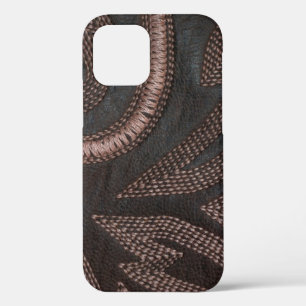 Decoratively Sewn Brown Vintage Leather Pattern iPhone 12 Case