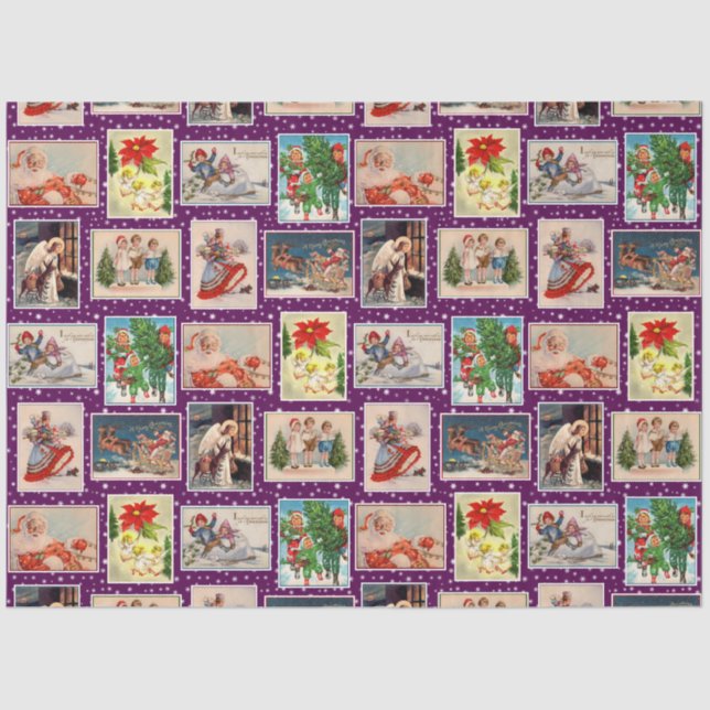 Decoupag Vintage Christmas Postcard Tissue Paper (Front)