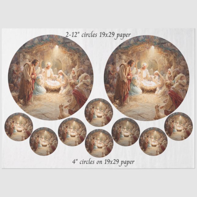 Decoupage 12" Nativity Scene Circles & 8 Coasters  Tissue Paper (Front)