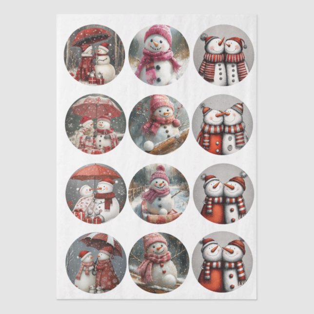 Decoupage 12 Whimsical 4" Coaster Santa Designs  Tissue Paper (Front)