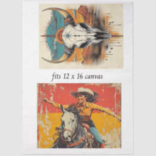 Decoupage 12x16 Cowgirl Roper & Skull Design Tissue Paper