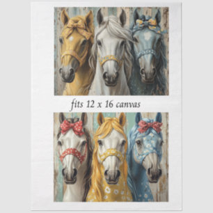 Decoupage 12x16 Whimsical 3 Panel Horses Tissue Paper