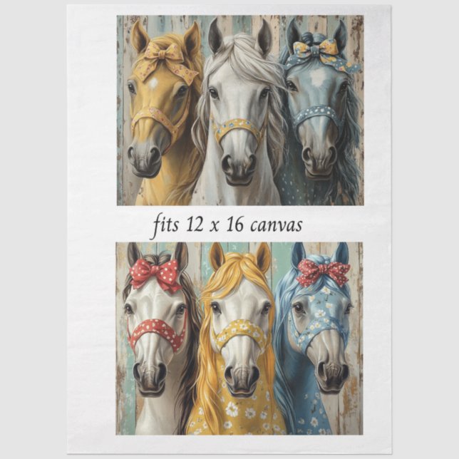 Decoupage 12x16 Whimsical 3 Panel Horses  Tissue Paper (Front)