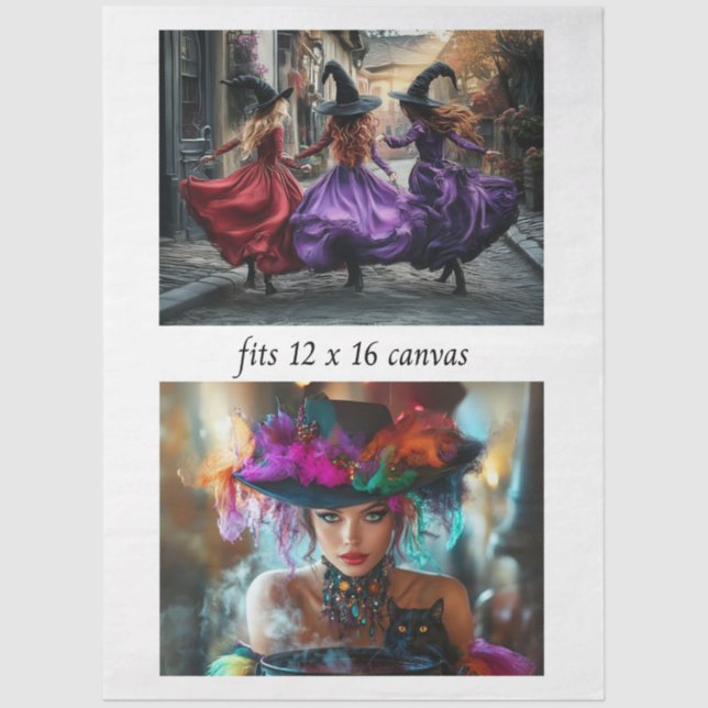 Decoupage 12x16 Whimsical Witches Festive Mystical Tissue Paper (Front)