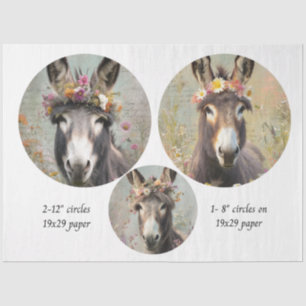 Decoupage 2-12" Circle & 8" Whimsical Donkey Trio Tissue Paper
